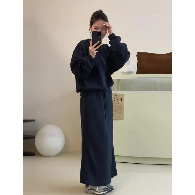 大码简约风圆领卫衣半身裙两件套图片