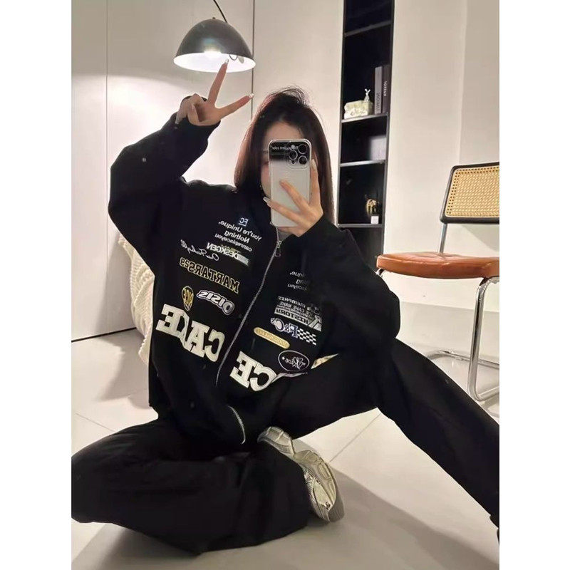 早春秋大码胖mm韩系刺绣连帽开衫卫衣女2-300斤宽松百搭休闲外套