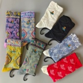 日系薄款 土星刺绣浮雕花卉森系文艺女ins潮中高筒小腿袜堆堆袜子