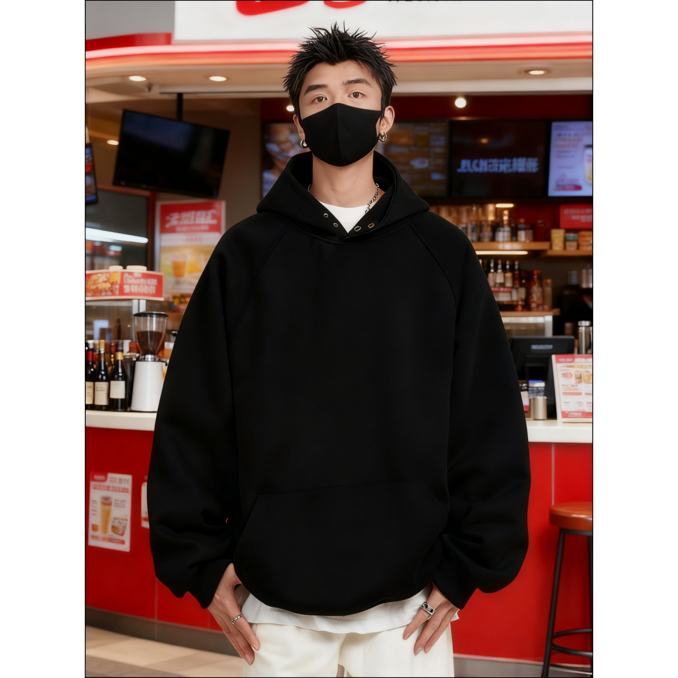 重磅连帽青少年卫衣男新款潮牌宽松休闲纯色加绒加厚百搭美式帽衫