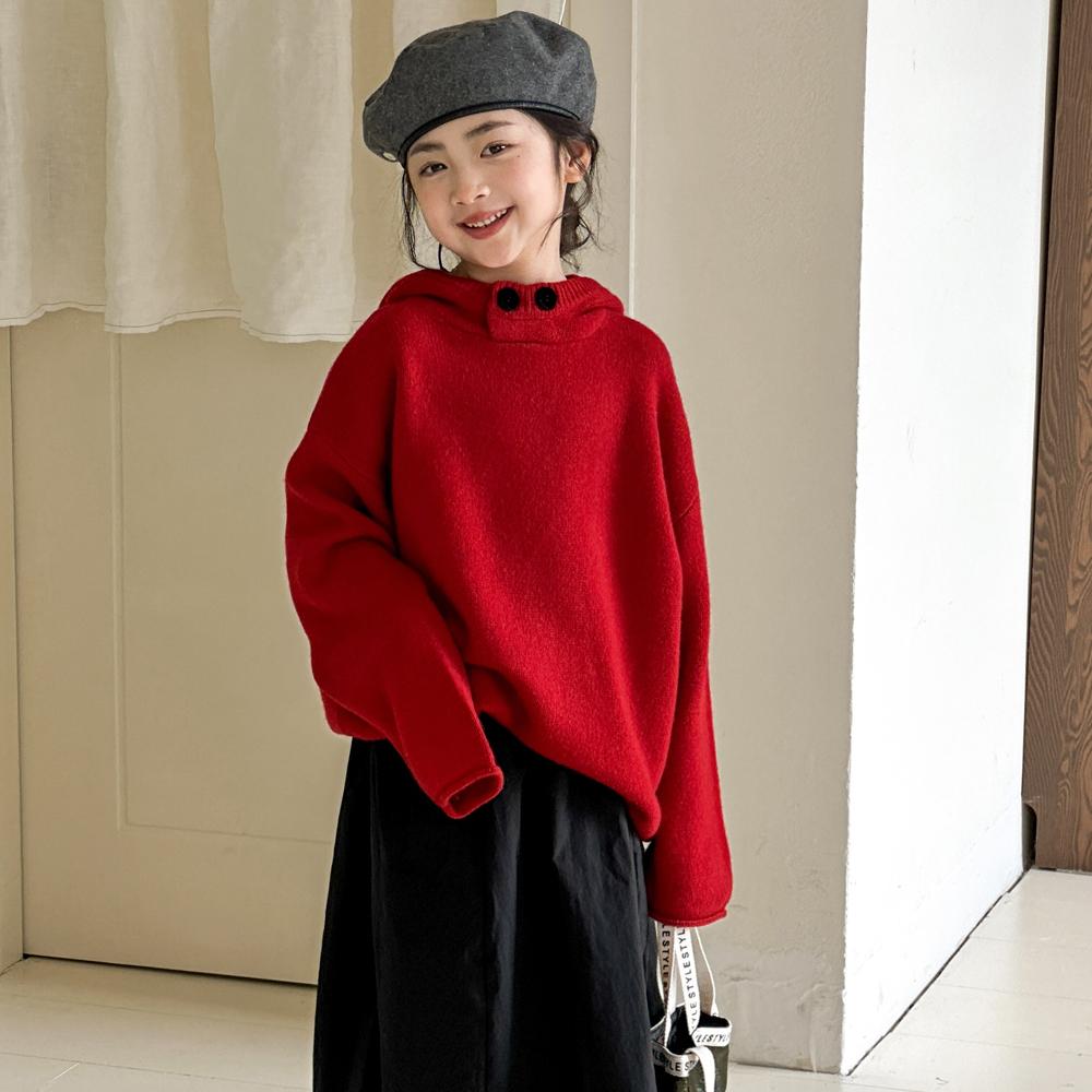 女童针织衫秋冬新款儿童毛衣红色新年羊毛混纺打底上衣冬季拜年服