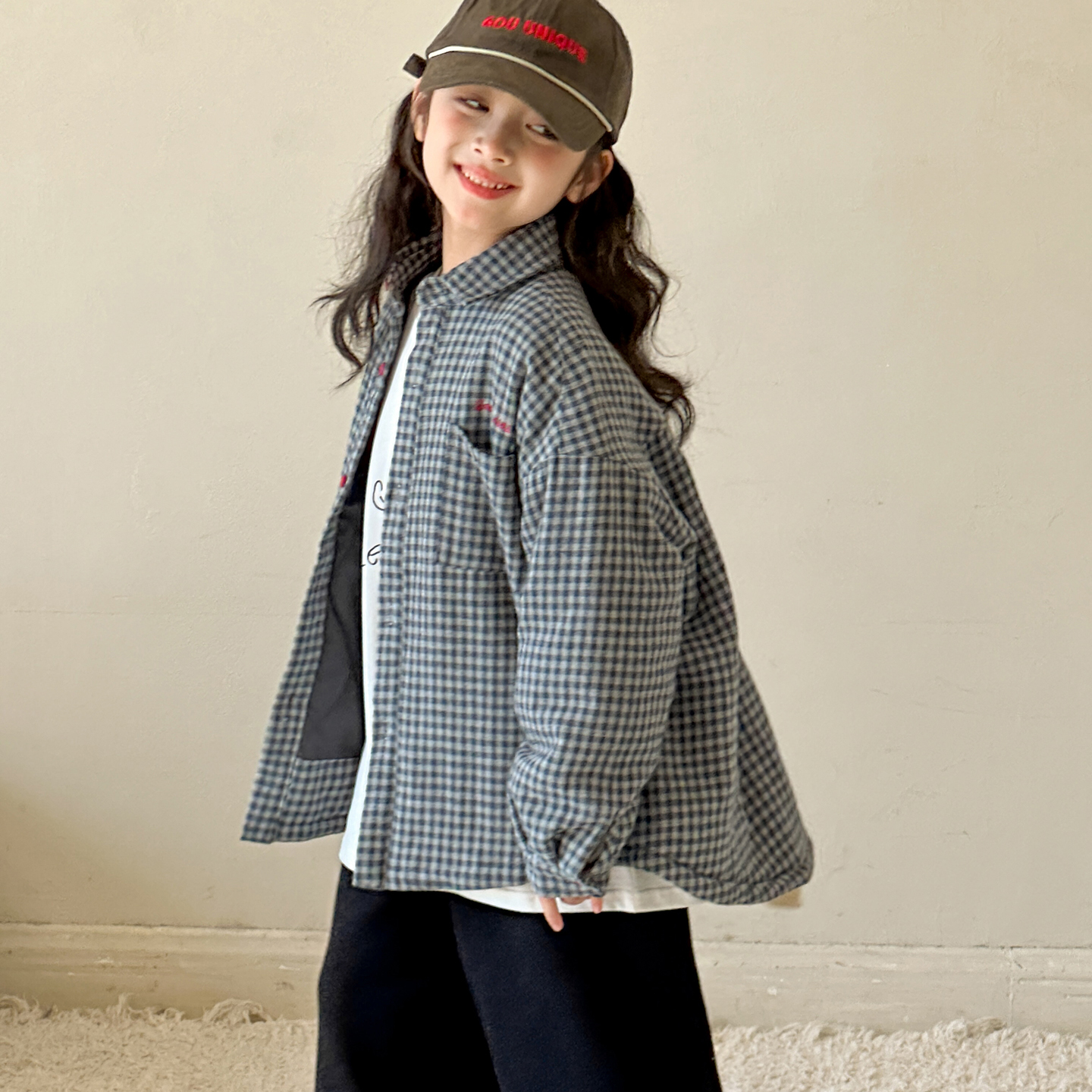 女童夹棉衬衫秋冬装新款洋气儿童加厚格子上衣女大童冬季衬衣外套