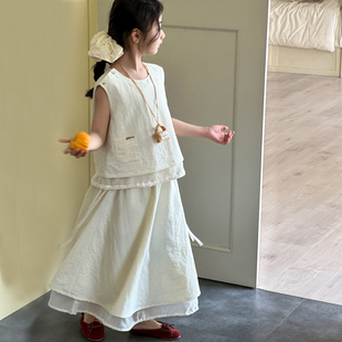 女童夏套装儿童夏季超好看公主裙大童度假风裙子高级感薄款两件套