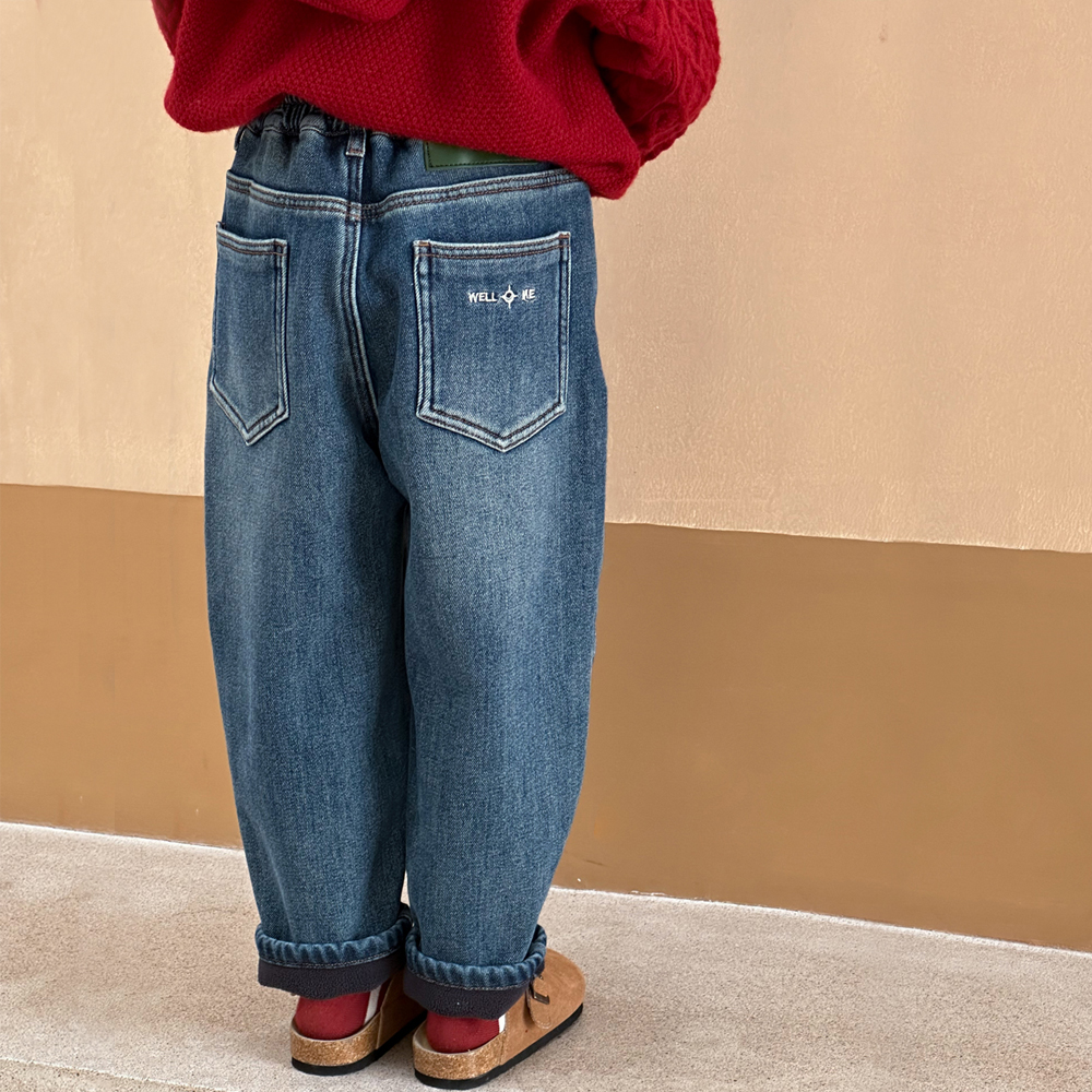 女童加绒牛仔裤2025冬季新款洋气加厚秋冬裤子中大童一体绒老爹裤