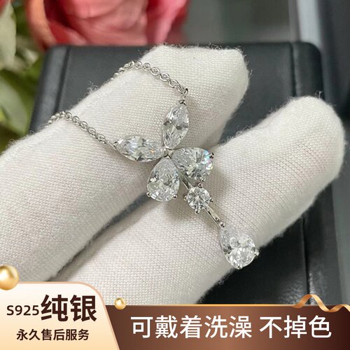 蝴蝶水滴项链满钻纯银
