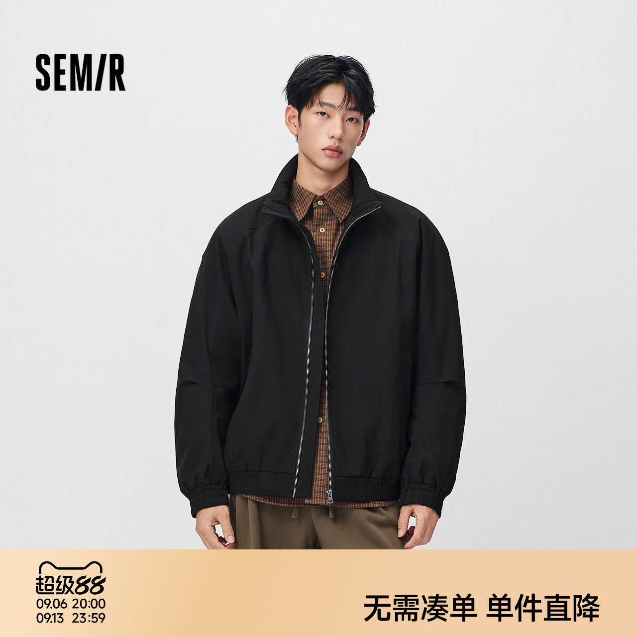 森马简约百搭哈灵顿立领棉服男图片