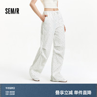 森馬森系碎花抽繩闊腿休閑褲女