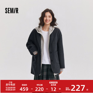 森马外套女深秋衣服通勤加厚毛呢西装 夹克 百搭宽松大衣2024冬新款