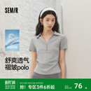 褶皱紧身正肩凉感上衣2026新款 短款 百搭气质衣服 女夏季 森马POLO衫