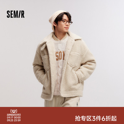 森马毛绒外套仿羊羔绒情侣夹克男