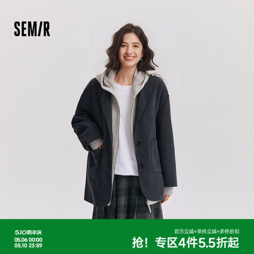 森马含羊毛双面呢西装领外套女
