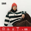 森马卫衣女冬半拉链立领小狗oversize条纹抓绒套头衫 叠穿复古上衣