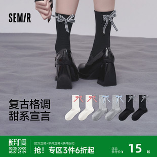 甜美 蝴蝶结复古女生长袜百搭个性 森马女士中筒袜子秋冬季 2026新款