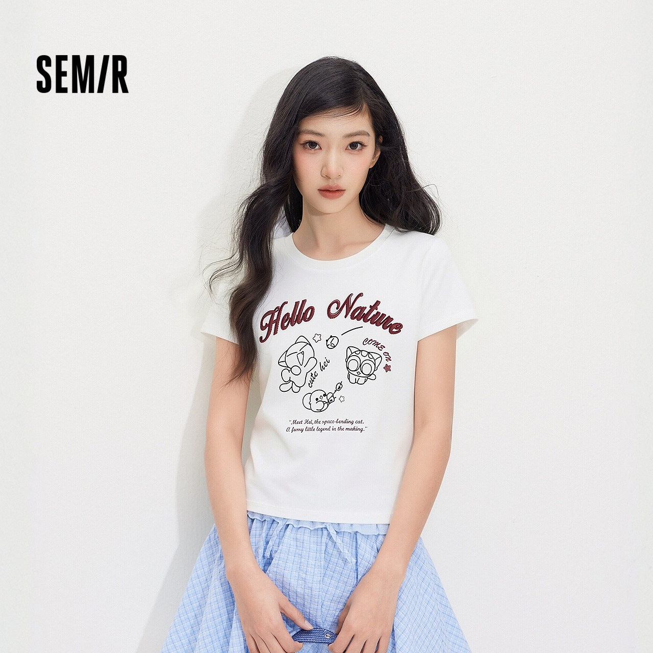 凉感T|森马罗小黑短袖T恤女夏短款修身正肩2026新款趣味显瘦衣服