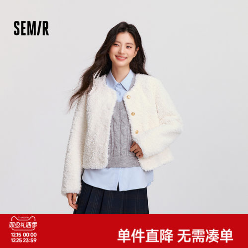 森马仿羊羔毛仿麂皮短款外套女