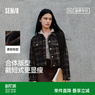森柔牛仔 翻领做旧衣服秋复古夹克小个子街头 森马牛仔外套女短款