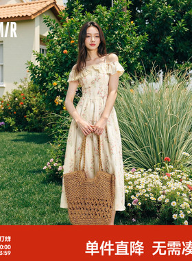 森马连衣裙女重工碎花田园风度假2025吊带裙浅春系Dress in light