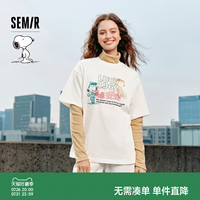 [商场同款]森马史努比系列短袖T恤女中长款印花2024新款纯棉秋装