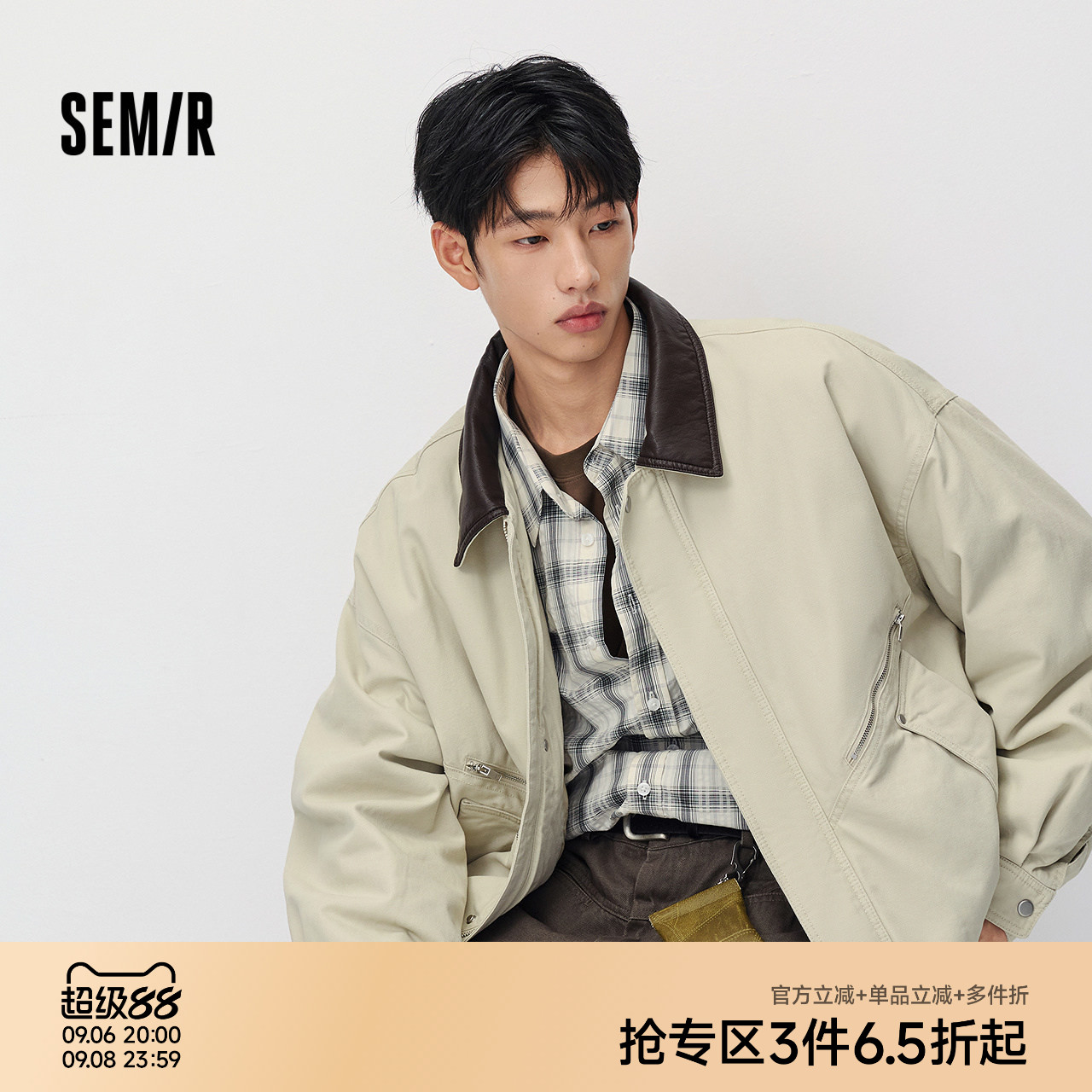 森马时尚硬朗巴恩风翻领棉服男