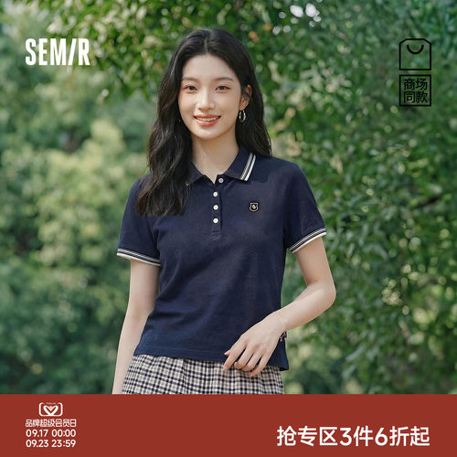 森马休闲复古撞色刺绣POLO衫女