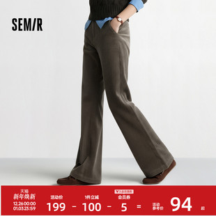 复古卡其色长裤 森马休闲裤 25新款 肌理灯芯绒微喇喇叭裤 325G 女冬季