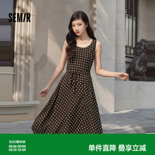 森马复古无袖雪纺波点连衣裙女