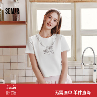森马短袖T恤女夏短款印花图案修身2026新款设计感个性甜酷套头衫