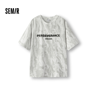 森马短袖T恤男夏季简潮字母印花宽松上衣个性街头撞色圆领针织衫