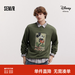 森马迪士尼合作系列卫衣男春宽松圆领字母绣花上衣情侣米奇印花服