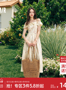森马连衣裙女重工碎花田园风度假2025吊带裙浅春系Dress in light