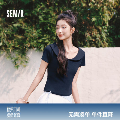森马娃娃领正肩纯色短款POLO衫女