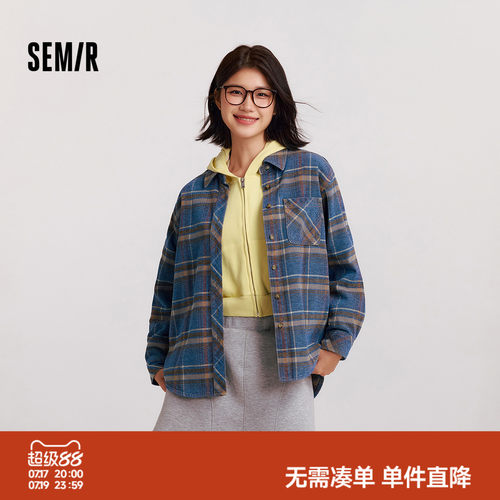 森马保暖宽松中长款牛仔衬衫女