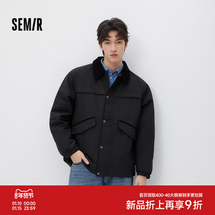 森马棉服男春季轻质猎装撞色灯芯绒外套户外宽松翻领温暖轻盈上衣