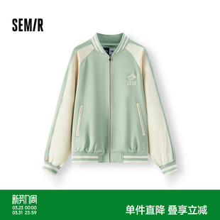 森马迪士尼合作系列外套女春刺绣插肩袖 学院风棒球服 拼色夹克美式