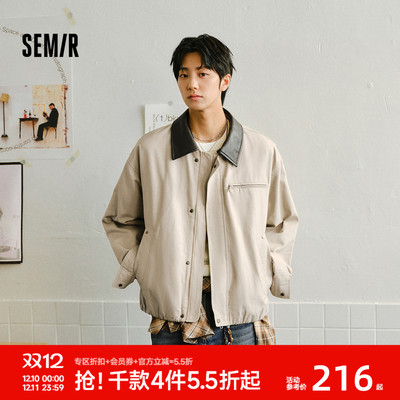 森马花苞情侣夹克复古拼皮外套男