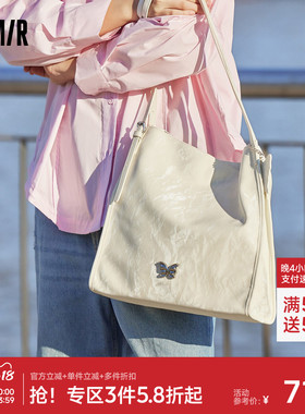 森马包包托特包女时尚大容量蝴蝶高级单肩包简约日常通勤白色女包