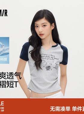 森马凉感紧身印花短款短袖T恤女
