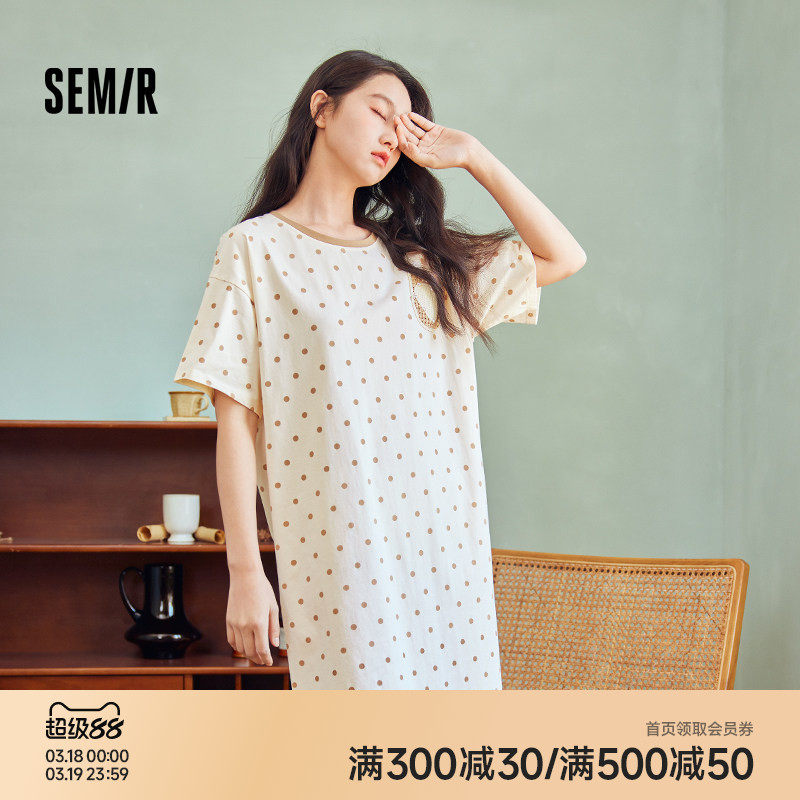 森马女士家居服棉质睡裙短袖可爱波点甜美舒适透气2026夏季薄宽松