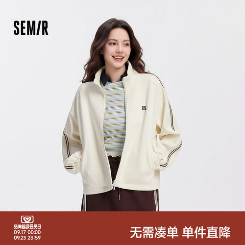 森马学院风立领肌理抽绳外套女