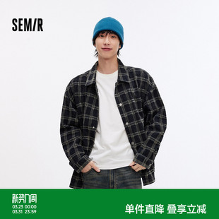 百搭上衣复古格纹牛仔外套 宽松衬衫 森柔牛仔 森马夹克男2025秋季