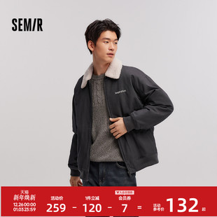 工装 美式 棉服复古底特律翻领外套 新款 森马仿羊羔毛外套男2024冬季