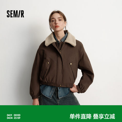 森马oversize翻领磨毛夹棉外套女