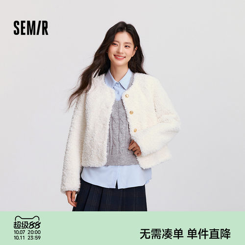 森马仿羊羔毛仿麂皮短款外套女