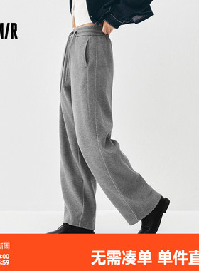商场同款|森马休闲裤女冬季抓绒裤子宽松弯刀裤2025新款黑色长裤