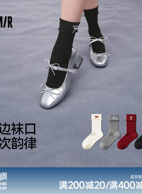 森马女中筒袜蝴蝶结个性纯色潮袜