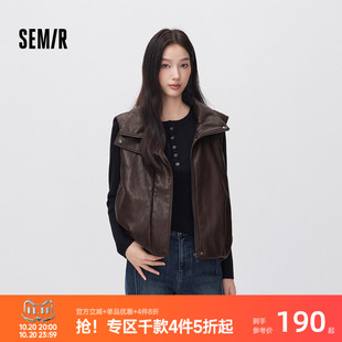 森马棉马甲女冬季PU仿皮立领宽松花苞2026新款潮酷松弛感复古外套