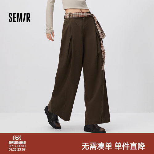 森马腰带打褶宽松阔腿休闲裤女