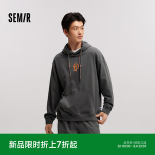 寬松連帽印花休閑百搭磨毛上衣校園風情侶裝 森馬衛(wèi)衣男冬季 袋鼠兜