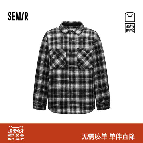 森马格纹衬衫式外套轻薄羽绒服男