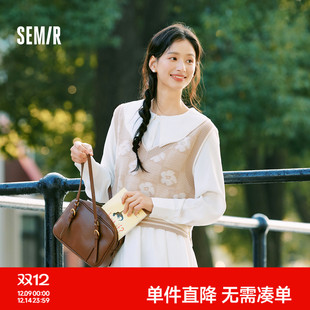 宽松两件套气质 女大翻领雪纺衬衣短背心俏皮可爱春季 森马长袖 衬衫